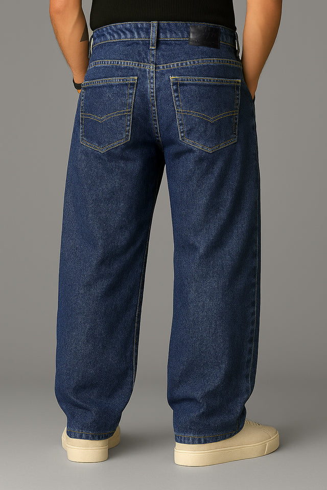Denim: Dark Blue Beige Shade (Baggy Fit)
