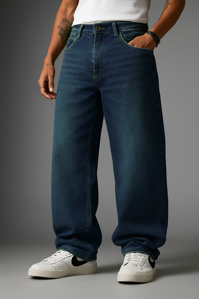 Denim: Dark Green Shade (Baggy Fit)