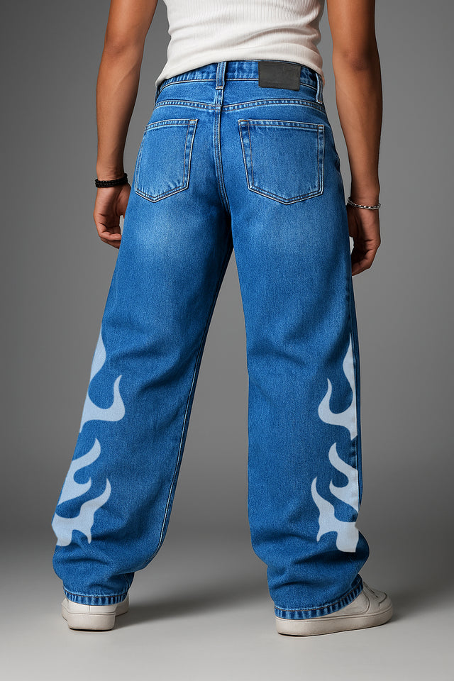 Denim: Street Rush Blue shade- Printed (Baggy Fit)
