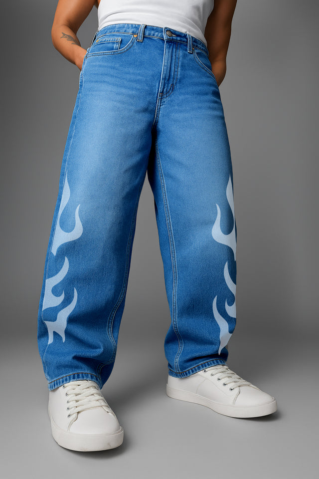 Denim: Street Rush Blue shade- Printed (Baggy Fit)