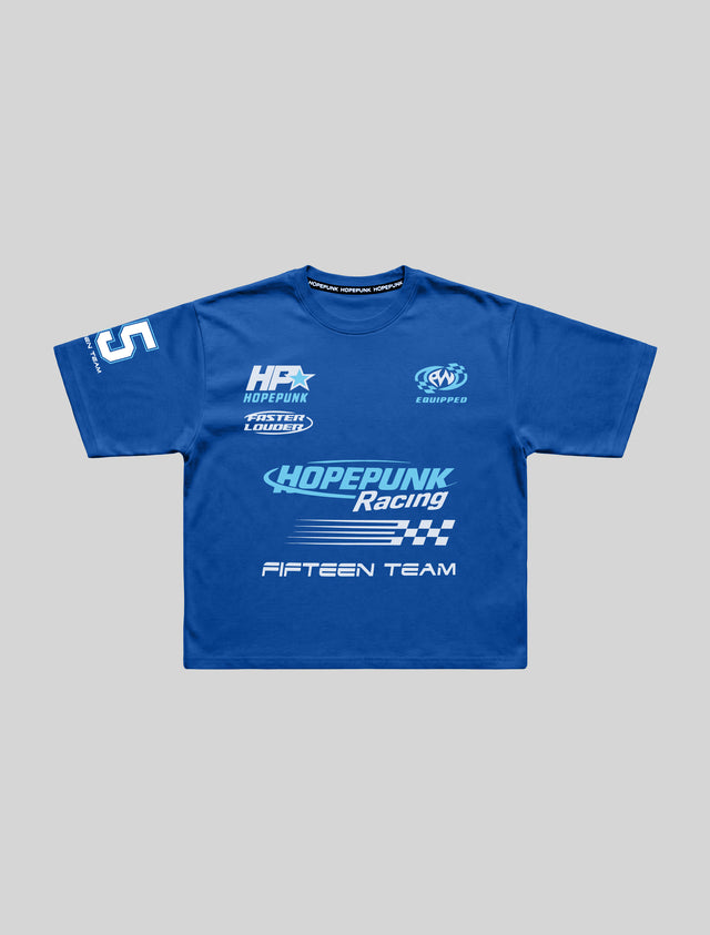 Racing 15 oversized t-shirt blue front view